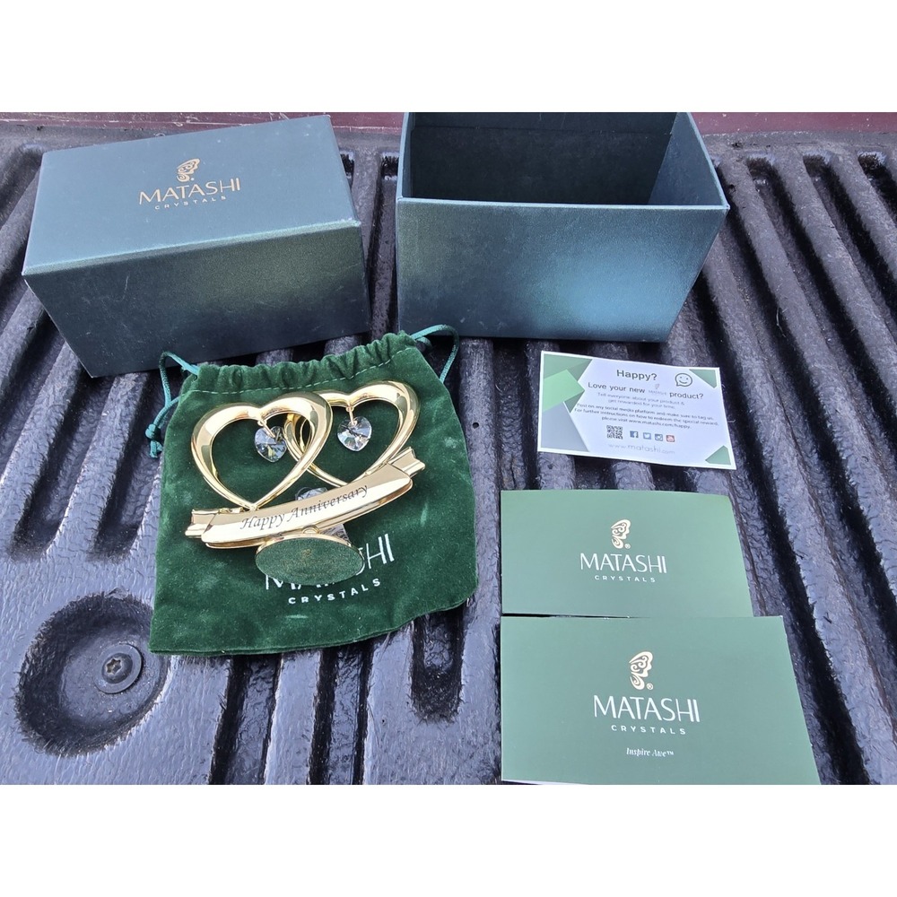 Matashi 24K Gold Plated Happy Anniversary Double Heart Figurine Ornament